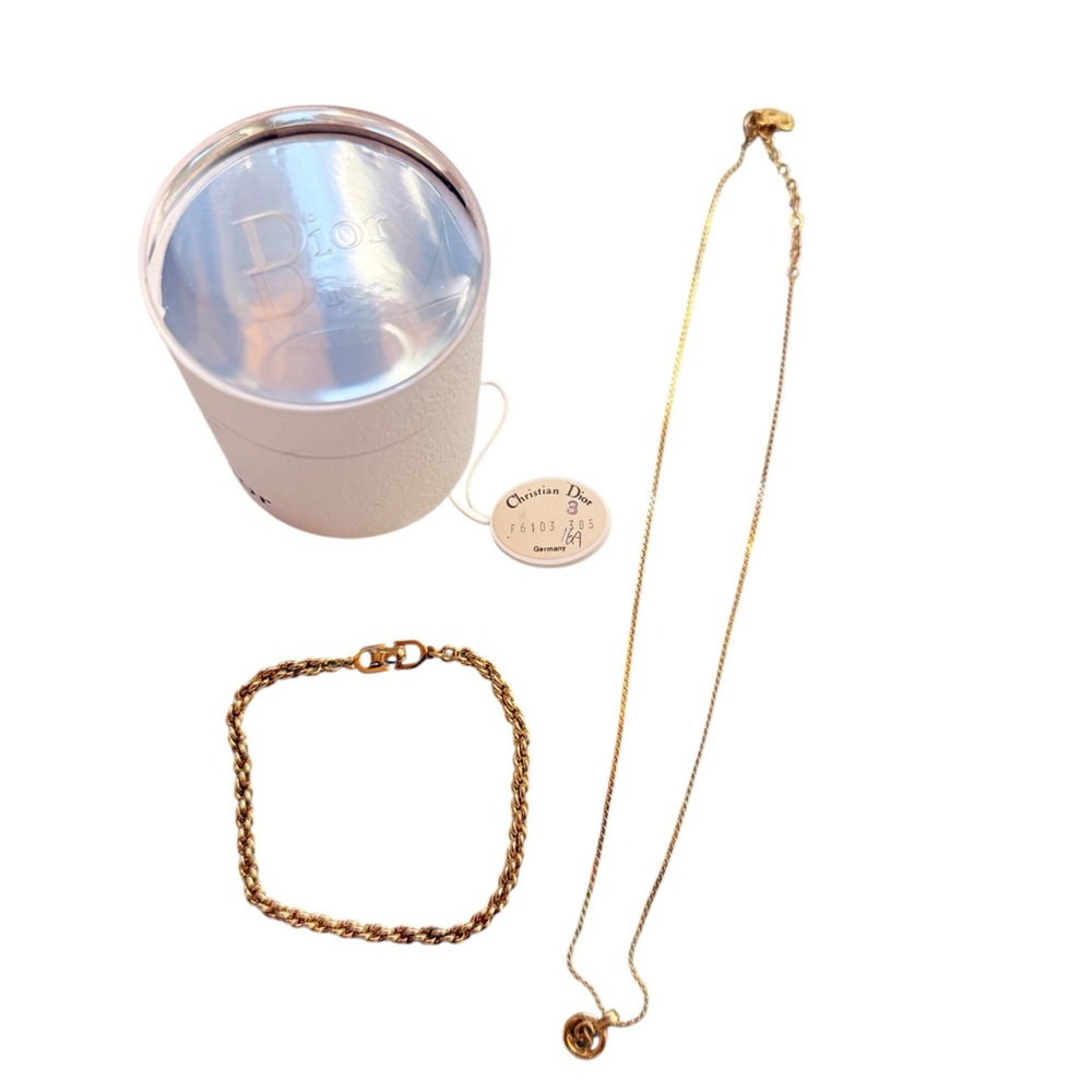 Authentic Vintage Y2k Christian Dior Gold Minimalist Necklace and Bracelet-SET